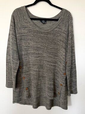 Perch by Blu Pepper Gray Knit Top w/ Elbow Patches – Tagged 3XL, Fits XL – Soft